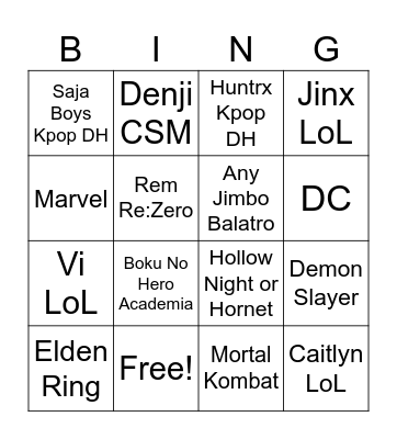 Untitled Bingo Card