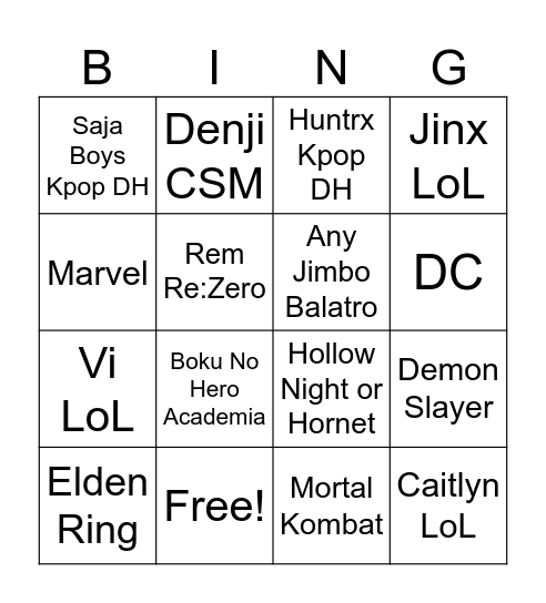 Untitled Bingo Card
