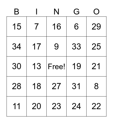 4th Grade Bingo Card