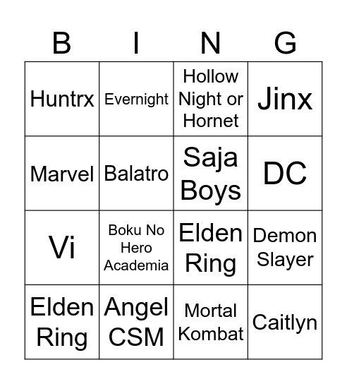 Untitled Bingo Card