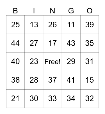 4th Grade Bingo Card