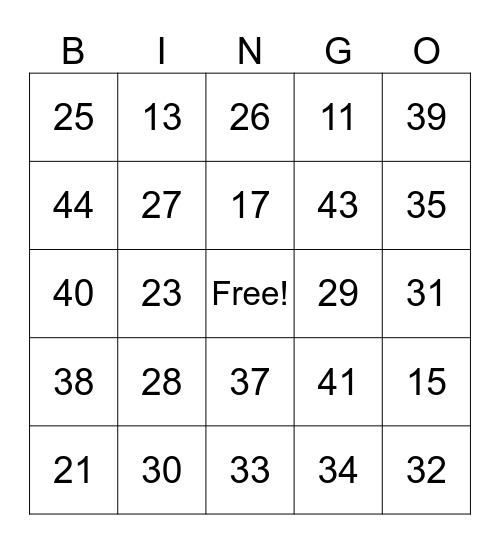 4th Grade Bingo Card