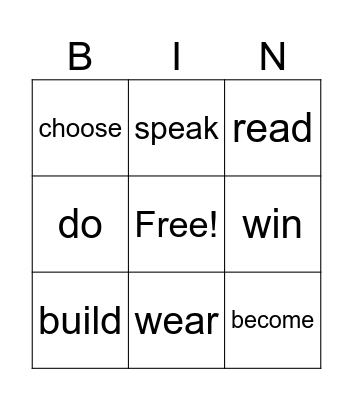 IRREGULAR VERBS Bingo Card