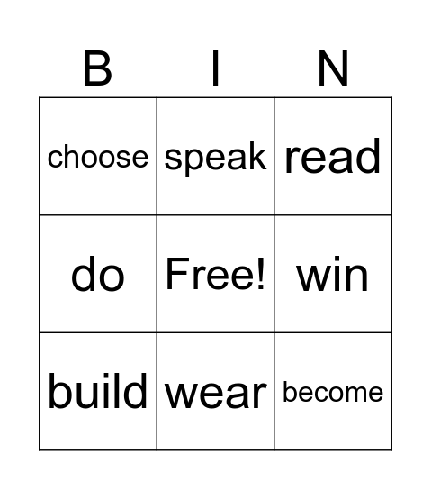 IRREGULAR VERBS Bingo Card