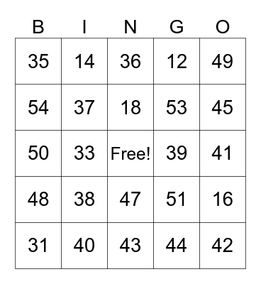4th Grade Bingo Card