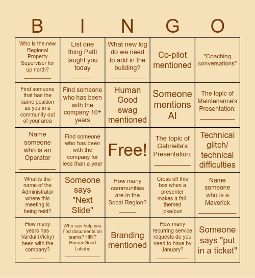 Harvesting Success- Fall Into Training Bingo Card
