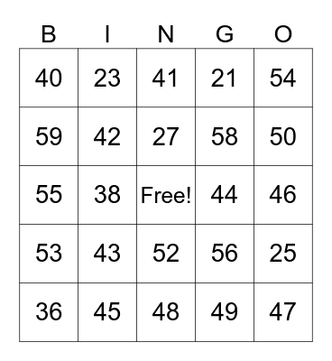 4th Grade Bingo Card