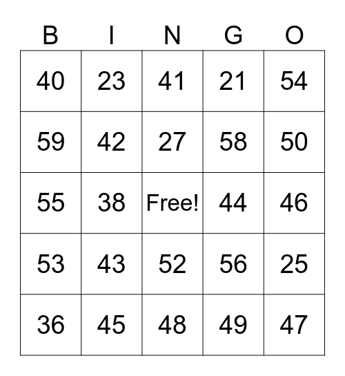 4th Grade Bingo Card