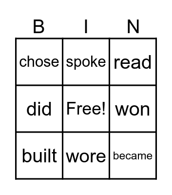 IRREGULAR VERBS Bingo Card
