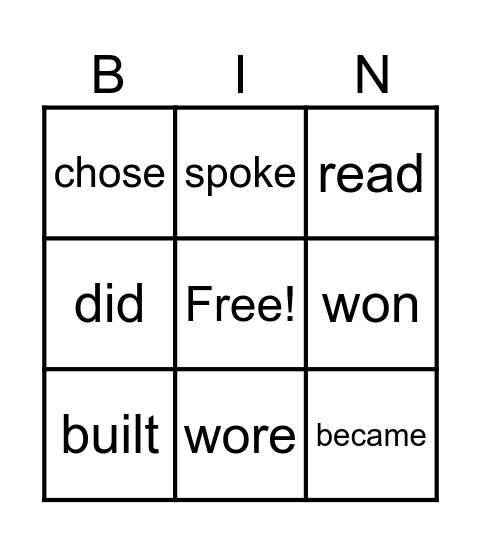 IRREGULAR VERBS Bingo Card
