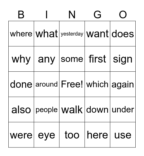 Red Word BINGO! Bingo Card
