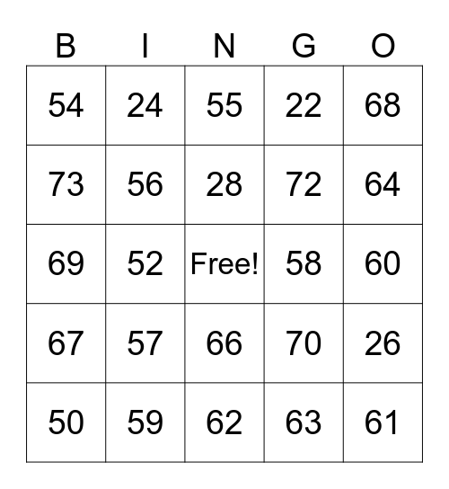 4th Grade Bingo Card