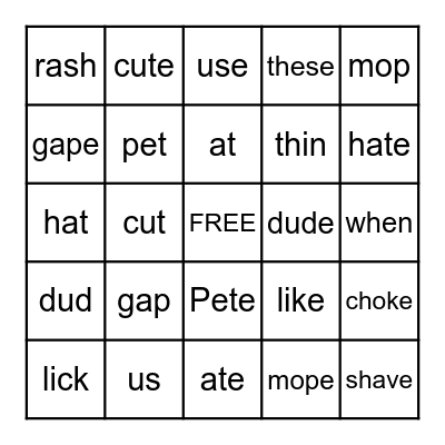 Long and Short Vowels Bingo Card