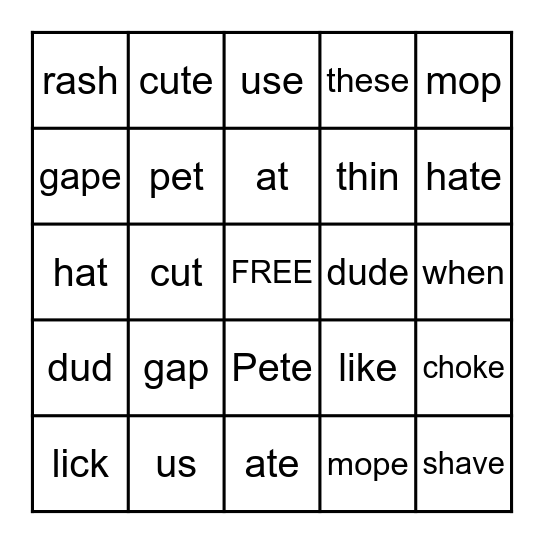 Long and Short Vowels Bingo Card