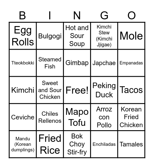 Traditional Dishes Bingo Card