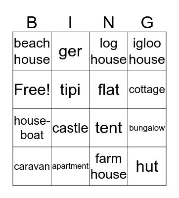 Different types of houses Bingo Card