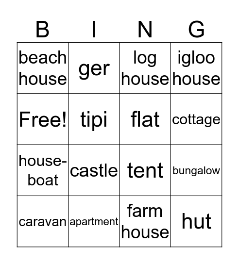 Different types of houses Bingo Card