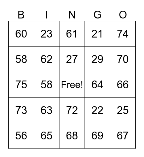 4th Grade Bingo Card