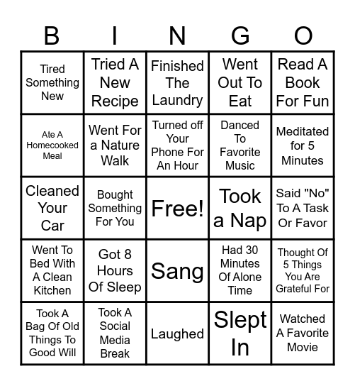 Administrator Self-Care Bingo Card