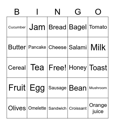 Yummy Breakfast Bingo Card