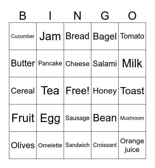 Yummy Breakfast Bingo Card