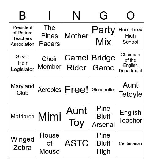 100 Years of Fun! Bingo Card