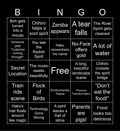 Spirited Away Bingo Card