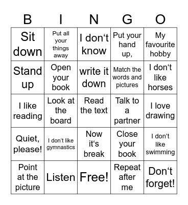 Classroom Language Bingo Card