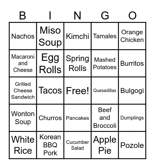 Traditional DIshes Bingo Card