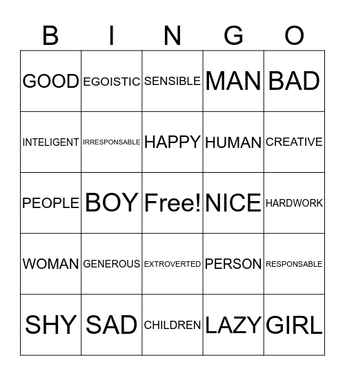 CHARACTERÍSTICS Bingo Card