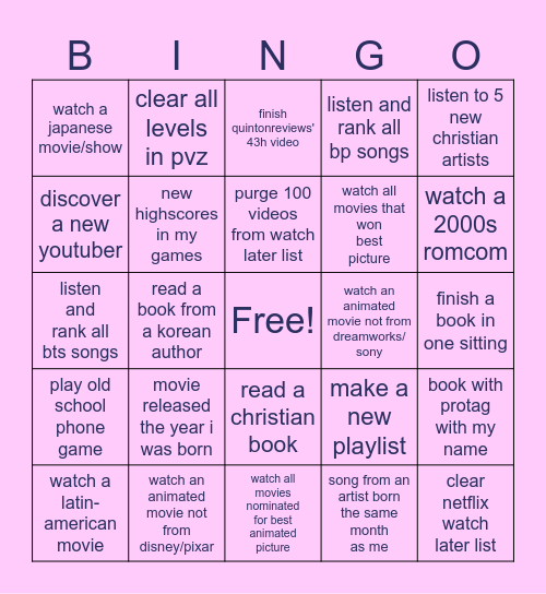 LEISURE BINGO Card