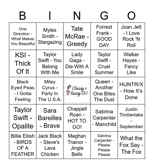 Kids Favs Bingo Card