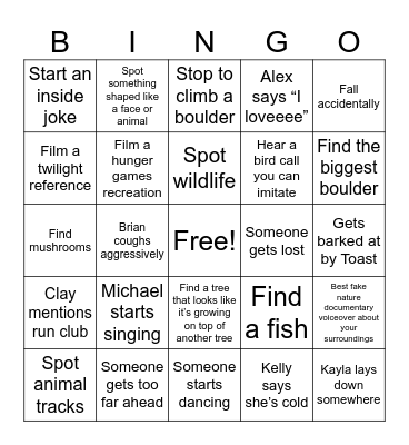 Reunion Bingo Card
