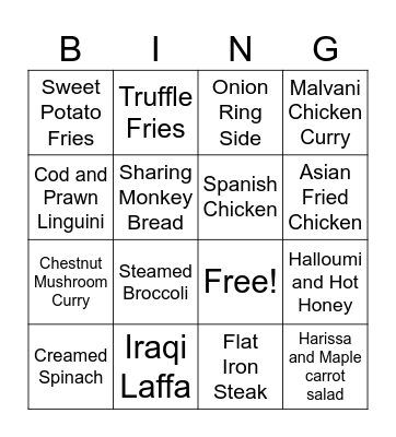 Dinner Bingo Card