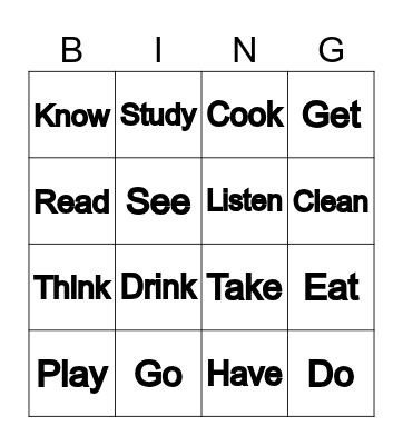 Verbs in past participle Bingo Card
