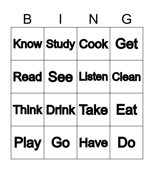 Verbs in past participle Bingo Card