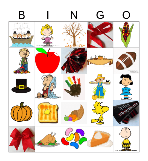 Sparkle Charlie Brown Thanksgiving Bingo Card
