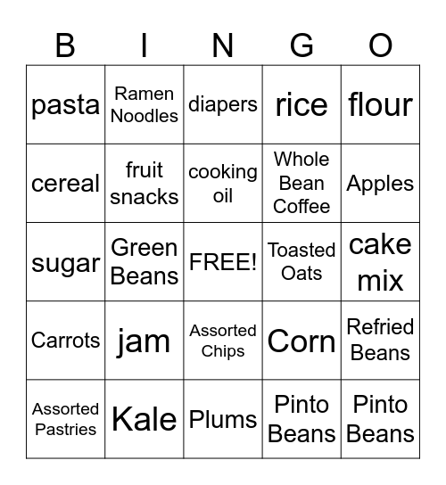 Food Bank Bingo Card