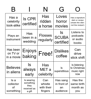 Find someone who... Bingo Card