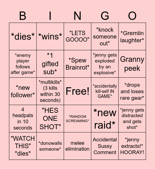 Cupid's Arc Raiders Bingo Card