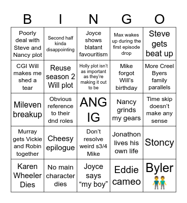 Stranger Things Season 5 Bingo Card