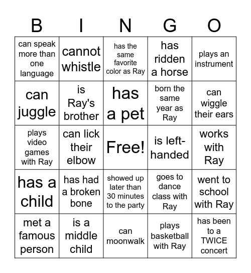 Find a friend who... Bingo Card