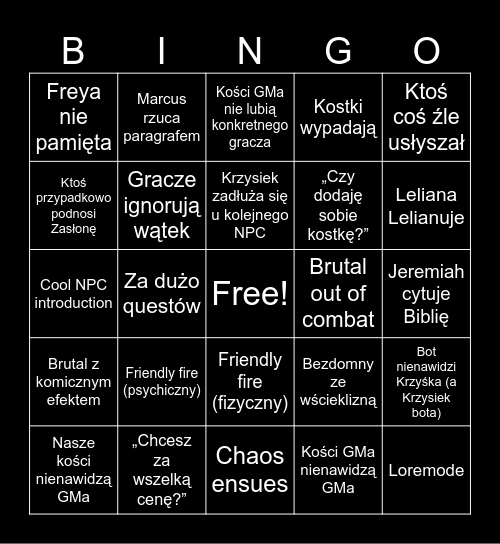 Wilkołak USA Bingo Card