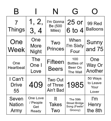 "Number" Songs Bingo Card
