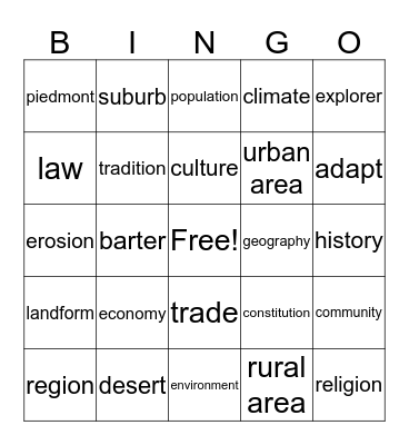 Social Studies (1-4) Bingo Card