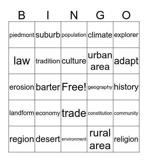 Social Studies (1-4) Bingo Card