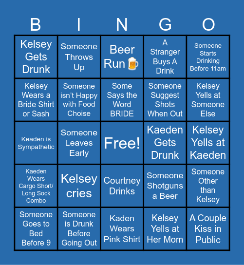 Bachelor/Bachorlette Trip Bingo Card