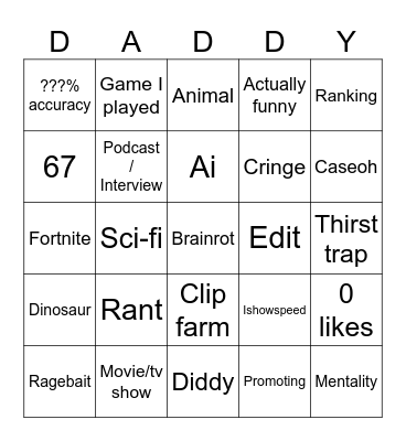 TikTok bingo Card