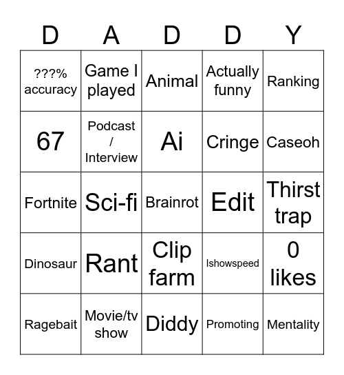 TikTok bingo Card