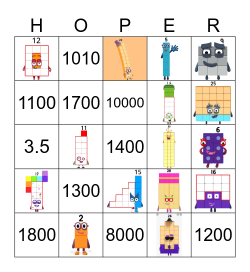 Number blocks Bingo Card